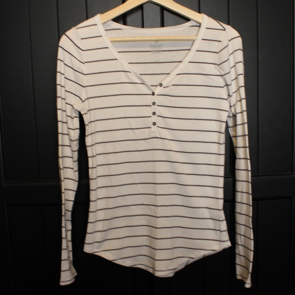 So Perfectly Henley Striped Long Sleeve Shirt
